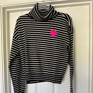 Charter Club Cashmere Black and White Striped Top with Pink Heart